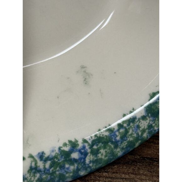 Gerald Henn Workshops Spongeware Oval Divided Dish GREEN & BLUE Stoneware - Picture 7 of 9